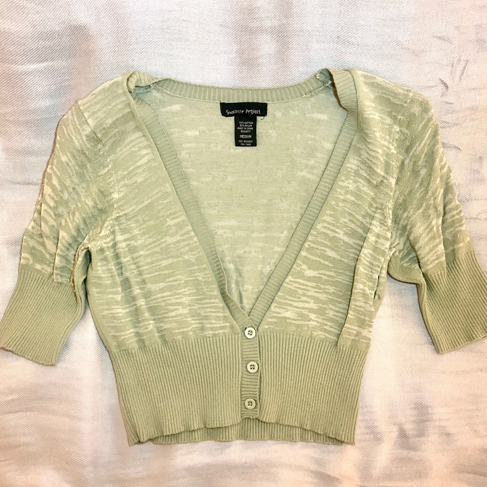 Cropped Green Cardigan